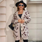 Women's Mid-length Leopard-print Sweater Baggy Coat