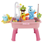 1Set 3 In 1 Kitchen Sink Toy With Electric Faucet Water Table Fishing Game Role Play Sink Set Indoor Outdoor For Kids Aged 3 Years Old
