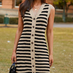 Parchment Buttoned Front Pencil Midi Sleeveless Sweater Dress