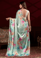 Anaya Mint Blossom Satin Silk Saree