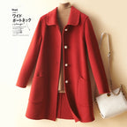 Wool Pearl Buckle Double-faced Woolen Goods Women's Doll Collar Mid-length Coat
