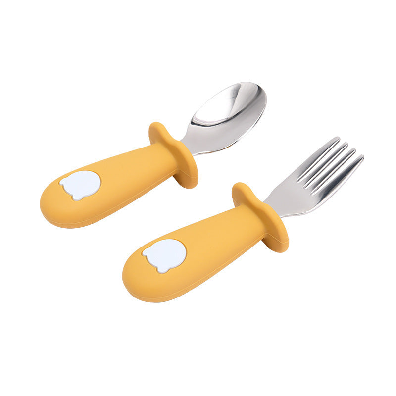 Cuchara de silicona para bebé con forma de osito de dibujos animados, vajilla infantil