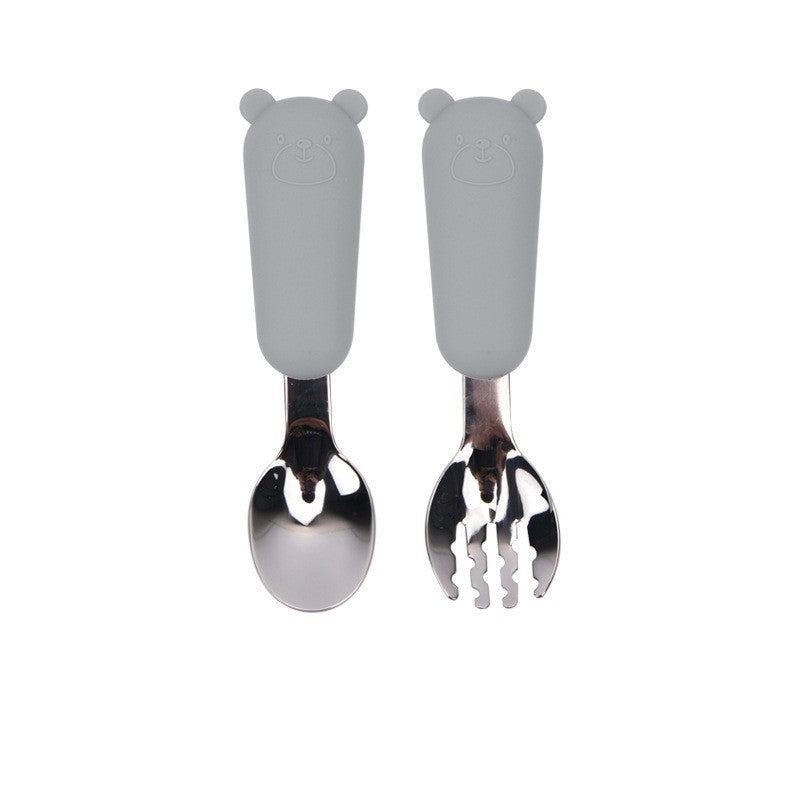 Cuchara de silicona para bebé con forma de osito de dibujos animados, vajilla infantil