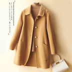 Wool Pearl Buckle Double-faced Woolen Goods Women's Doll Collar Mid-length Coat