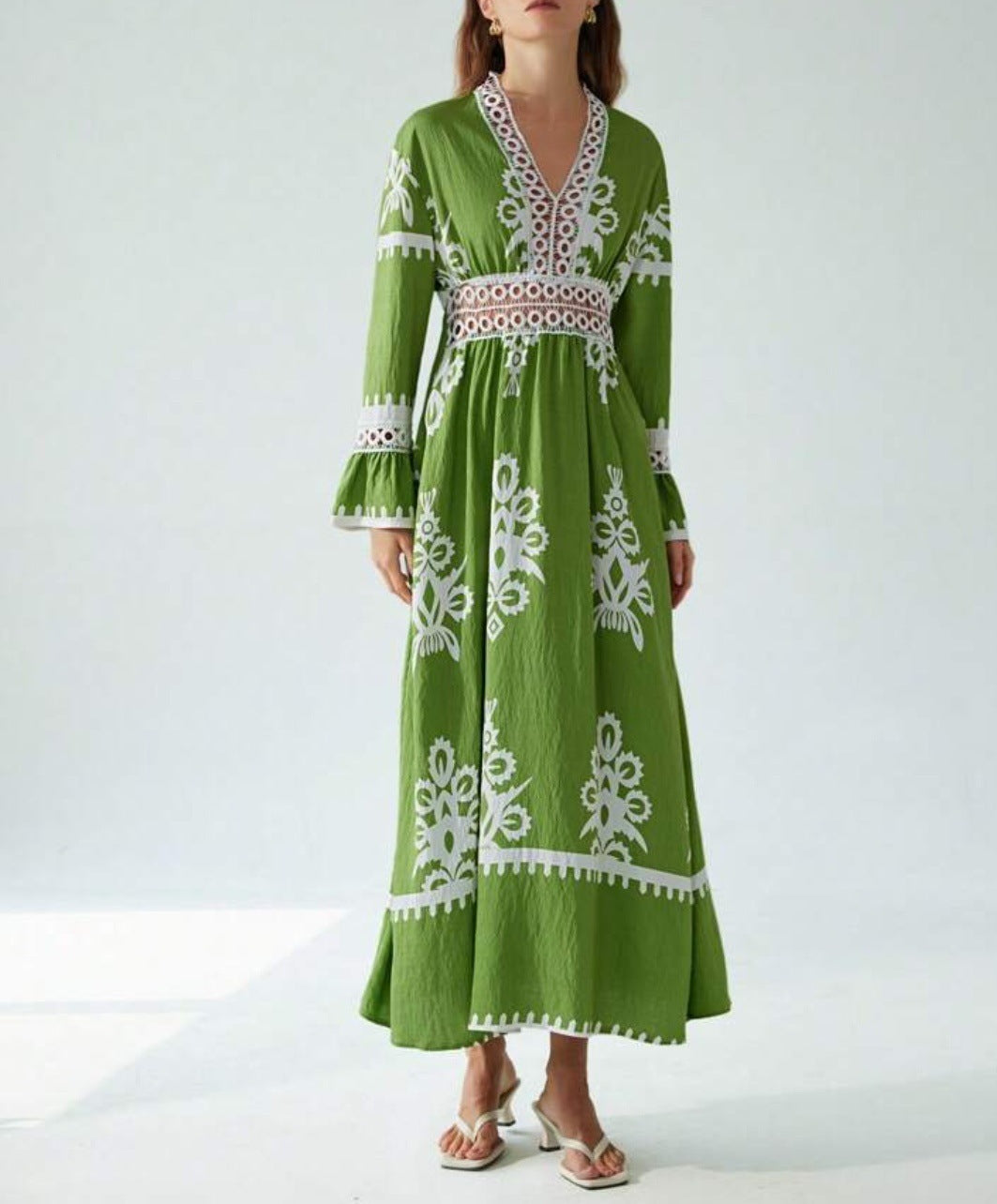 Fall V-neck Stitching Lace Women's Long-sleeved Dress