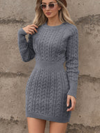 Women's Fashion Pullover Round Neck Twist Thread Knitted Dress
