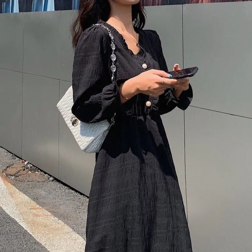 Autumn New French Style White Long Sleeve Dress For Women