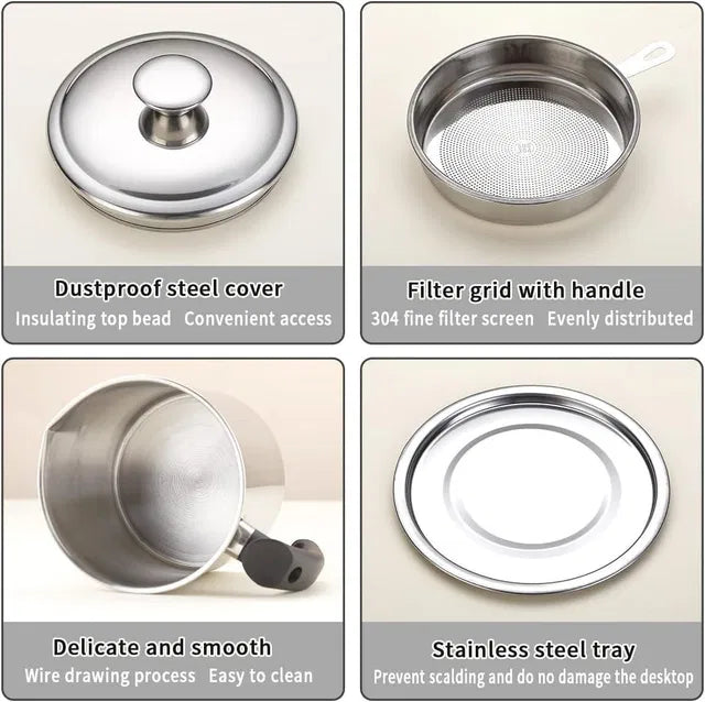 Stainless Steel Oil Pot With Filter & Lid