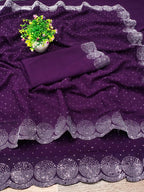 Georgette Embellished Saree for Women (Navy Blue, 6.3 m)