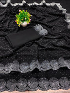 Georgette Embellished Saree for Women (Navy Blue, 6.3 m)