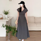 Simple V-neck Tight Waist Elegant Long Slimming All-matching Dress
