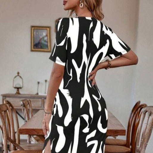 Elegant Women's Printed Short-sleeved Dress