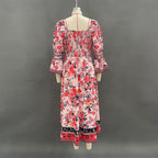 Women's Printed Bell Sleeve V-neck Long Dress