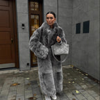 Women's Black And White Two-color Artificial Wool Coat