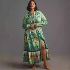 Women's Floral Print Long-sleeved Shirt Dress