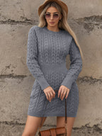 Women's Fashion Pullover Round Neck Twist Thread Knitted Dress