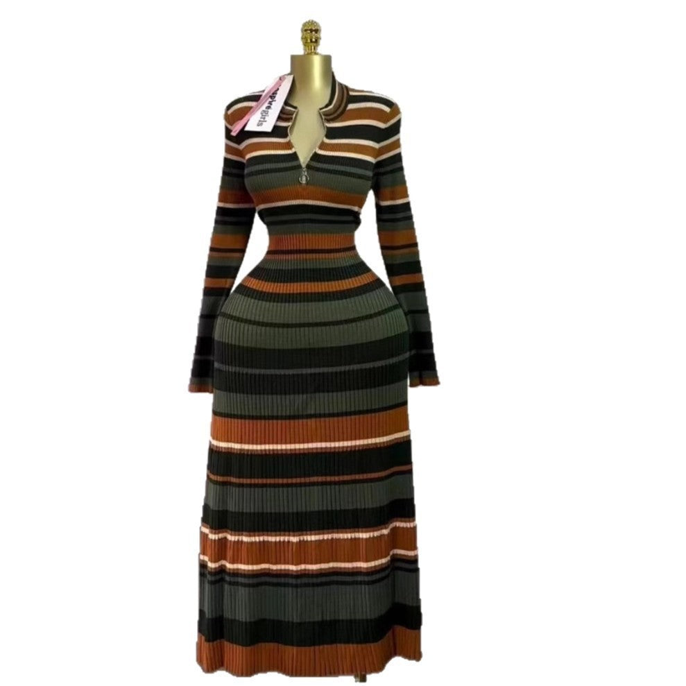 Korean Style Contrast Color Straight Plus Size Knitted Dress