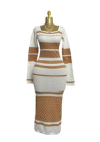 Colorful Contrast Color U-neck Sexy Long-sleeved Knitted Dress