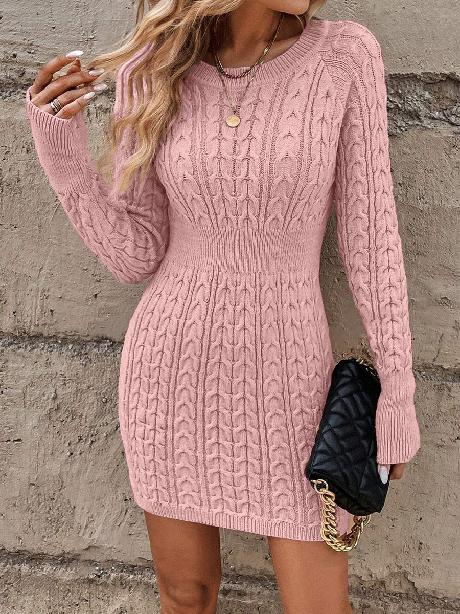 Women's Fashion Pullover Round Neck Twist Thread Knitted Dress