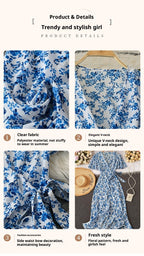 Short-sleeved V-neck Waist-cinching A-line Flared Dress