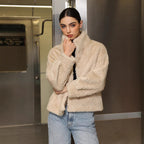 Women's Solid Color High Neck Long Sleeved Thick Coat